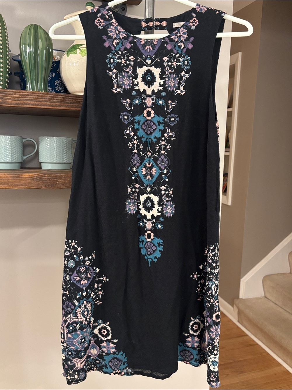 Ecote Urban Outfitters Black Boho Midi Dress Floral Medallion Print Rayon Size S